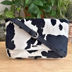 Nine West Cow Print Shoulder Bag Faux Fur Black/White Y2K Western Statement